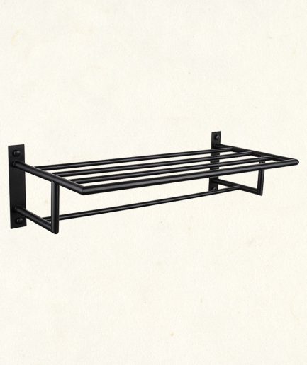 151200-N | Toallero repisa con barra cuatro anclajes METRO 50 cm. - Negro mate