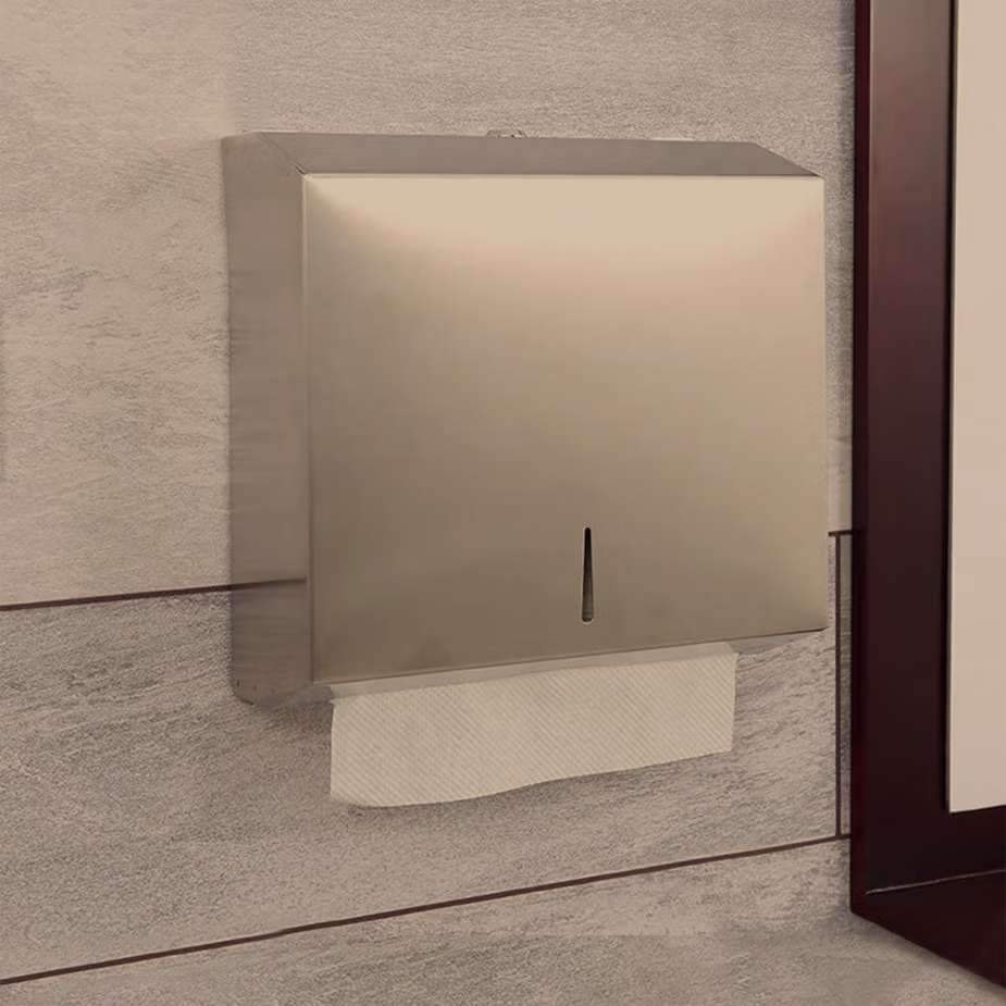 Dispensadores de papel e de gel para áreas comuns em hotéis.